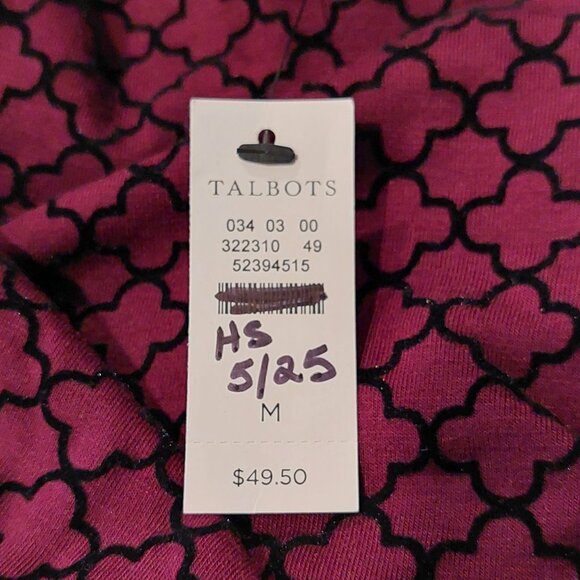 T by Talbots Maroon & Black Print Long Sleeve Blouse Women's Size M - Picture 7 of 8